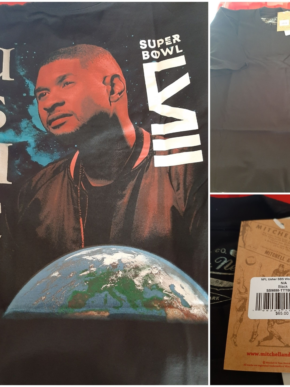 Mitchell & Ness Usher Superbowl Black Tee Adult Large Brand New
